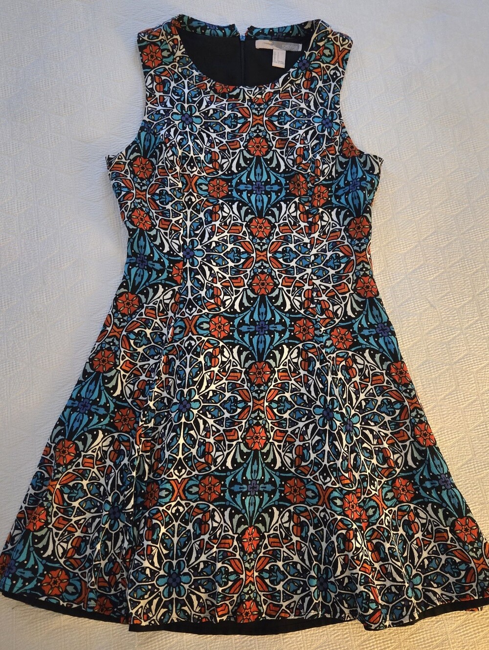 Forever 21 Sleeveless Mosaic Fit & Flare Dress in Turquoise, Orange, Black